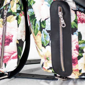 Backpack in floral canvas and black leather, travel backpack canvas rucksack knapsack everyday flower back bag women Artemis backpack image 8