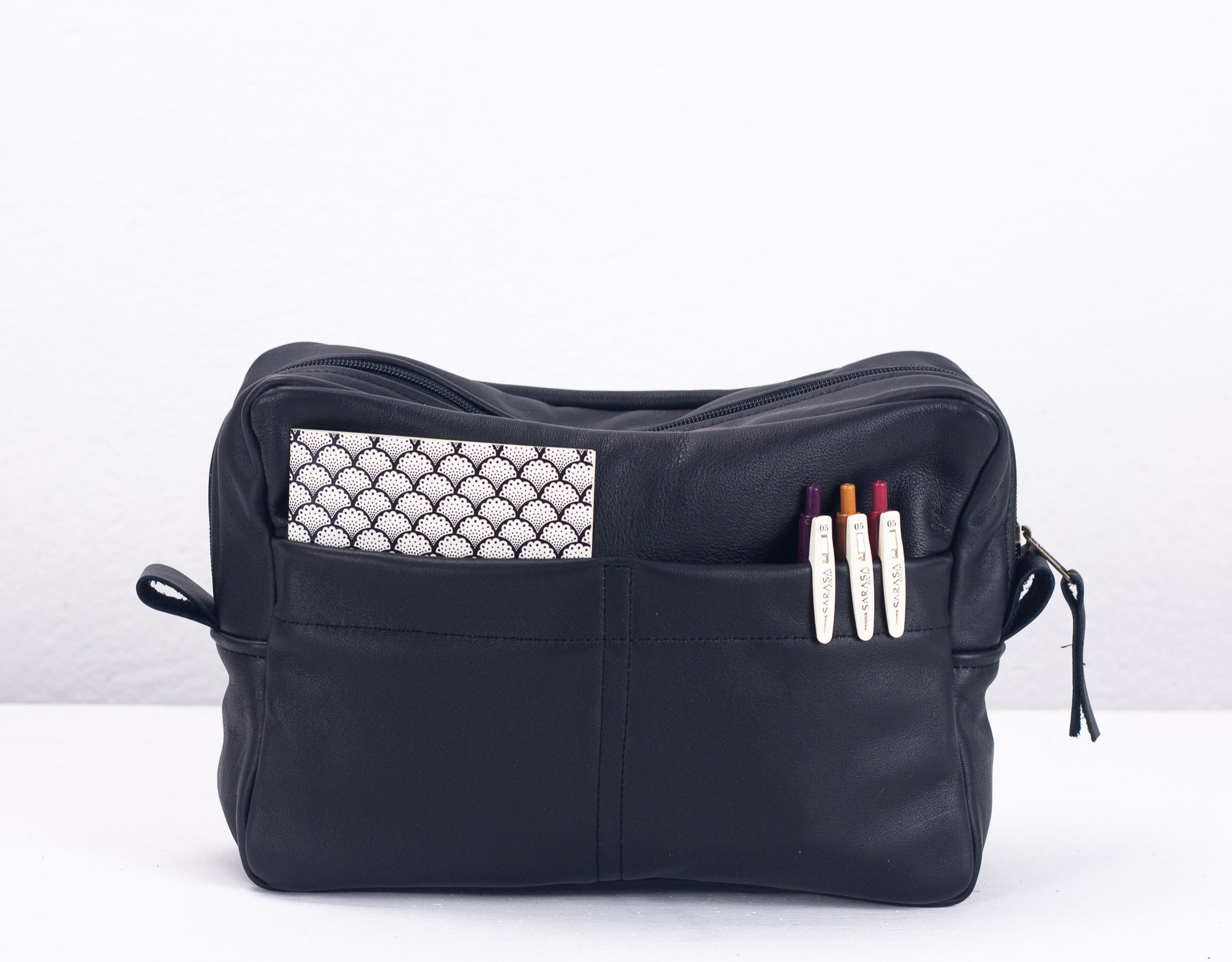 black leather organizer purse