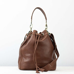 Bucket bag in Chocolate brown leather, drawstring bag medium purse womens cinch bag  crossbody messenger bag roll top purse - Danae bag