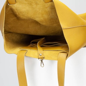 Yellow soft leather tote bag, raw edge leather purse shopper bag shoulder womens large market bag unlined leather tote Calisto bag image 2
