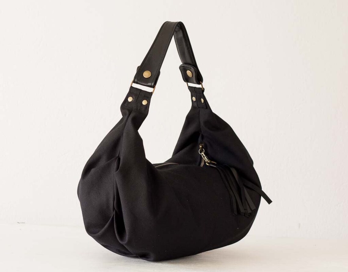 Black Canvas Bag Hobo Purse Everyday Bag Small Shoulder Bag Etsy