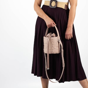 Powder pink mini bucket bag in pebbled leather, drawstring bag small purse women crossbody bag purse crossover purse - Helon mini bucket bag