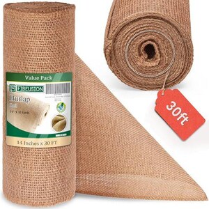 May include: A value pack of natural burlap roll, 14 inches wide and 30 feet long. The roll is made of natural burlap fabric and is perfect for crafting, decorating, and wrapping gifts.