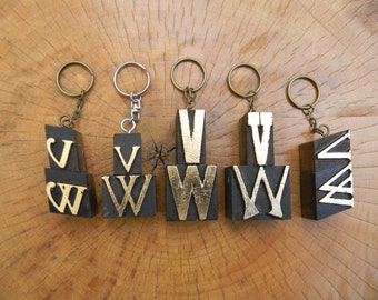 Key rings -  VW vintage print blocks gold leaf on the letters made into key rings.