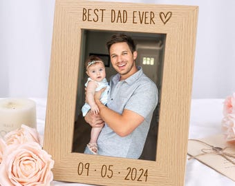 Engraved Picture Frame Gift, Custom Wood Photo Frame, Personalised Oak Photo Frame for Family, Wedding, Anniversary, Birthday, Home Decor