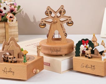 Gepersonaliseerde houten muziekdoos, gegraveerde babynaam muziekdoos, op maat gegraveerde muziekdoos, houten cadeaus voor kinderen, decoratie kinderkamer, naam muziekdoos