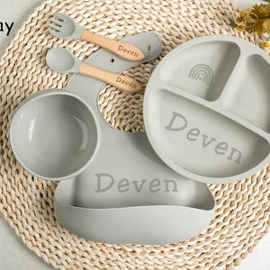 Personalized Silicone Weaning Set,Cartoon Weaning Set for Toddler Baby Kids,Feeding Set with Name,Eco-Friendly,Feeding Set with Name
