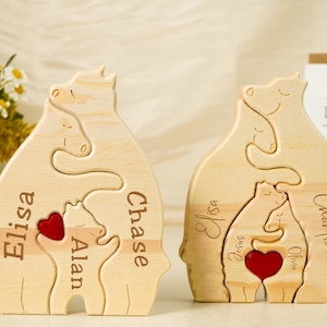 Personalized Wooden Bear Family Puzzle,DIY Wooden Bear Family Puzzle Personalized Family Gifts,Gift For Kids,Animal Family Gift for Parents