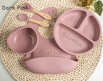 Gepersonaliseerde siliconen speenset, aangepast babybord, cartoon speenset voor peuter baby kinderen, babyshower cadeau voor haar