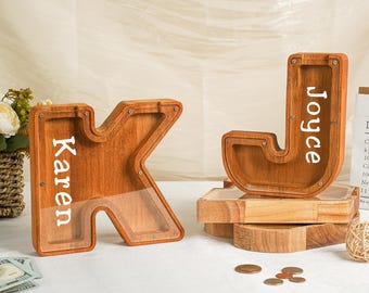 Personalized Piggy Bank,Personalized Wooden Kids Letter Piggy Bank,  Gifts for Girl and Boy, Christmas Gifts Easter Gift Wood Gift For Kids