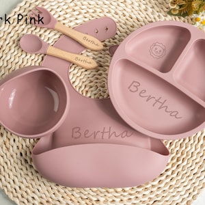 Personalisierte Silikon-Weaning-Set, Ostergeschenk Cartoon-Weaning-Set für Kleinkind-Baby-Kind-Silikon-Baby-Teller-Set-Babypartygeschenk umweltfreundlich