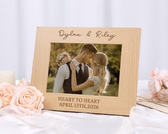 Personalised Engraved Wood Photo Frame, Custom Oak Picture Frame, 6x4 7x5 8x6, Any Occasion Gift, Home Decor, Optional Wooden Heart Plaque