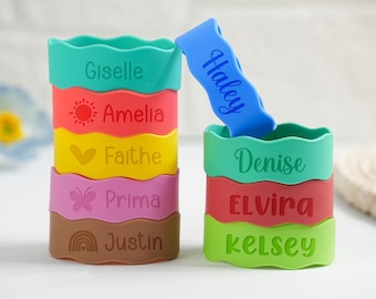 Custom Engraved Silicone Bottle Bands,Bottle Bands for Kid,Cup label band,Sippy cup label,Water bottle label,Reusable Name Label,Shower Gift