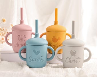Taza de silicona personalizada, taza de silicona para bebé, taza de silicona personalizada, taza de silicona con nombre grabado, regalo para bebé, vaso para niña