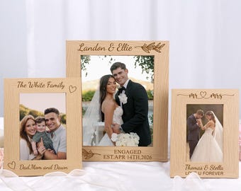 Custom Wood Photo Frame, Engraved Picture Frame Gift, Personalised French Oak Frame, Any Occasion Family Gift, Home Decor, Mum Dad Nan