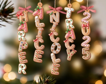 Custom Gingerbread Letter Ornament with Name, Christmas Tag for Stockings, Christmas Tree Decor,Ornaments Family,Kids