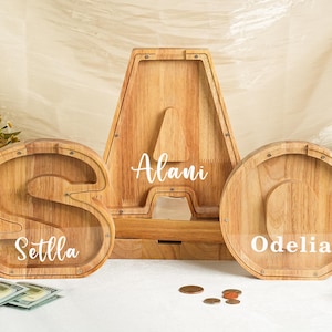 Hucha personalizada con nombre, inicial del alfabeto, regalo para baby shower, regalo de Navidad único para recién nacido.
