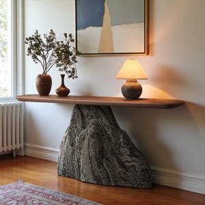 Nordic Wooden Rock Console Table | Acrylic Corner Console Table | Minimalistic Furniture | Bed Side Table | Living Room Table | Furniture
