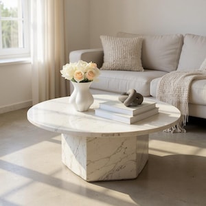 Handmade Round Travertine Coffee Table: Modern Stone Furniture