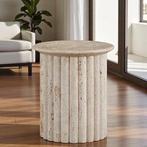 Modern Ribbed Travertine Side Table | Corner Coffee Table | Minimalistic Furniture | Cute Bed Side Table | Living Room Table | Furniture
