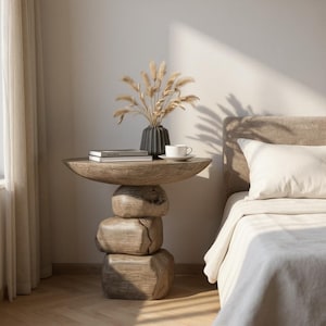 Japanese Resin Coffee Table: Walnut Wood & Black Corner Side Table