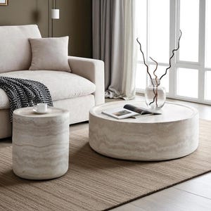 Round Stone Coffee Table | Japanese Style Coffee Table | Coffee Table Set | Stylish Living Room Table | Furniture | Home Furniture Gifts