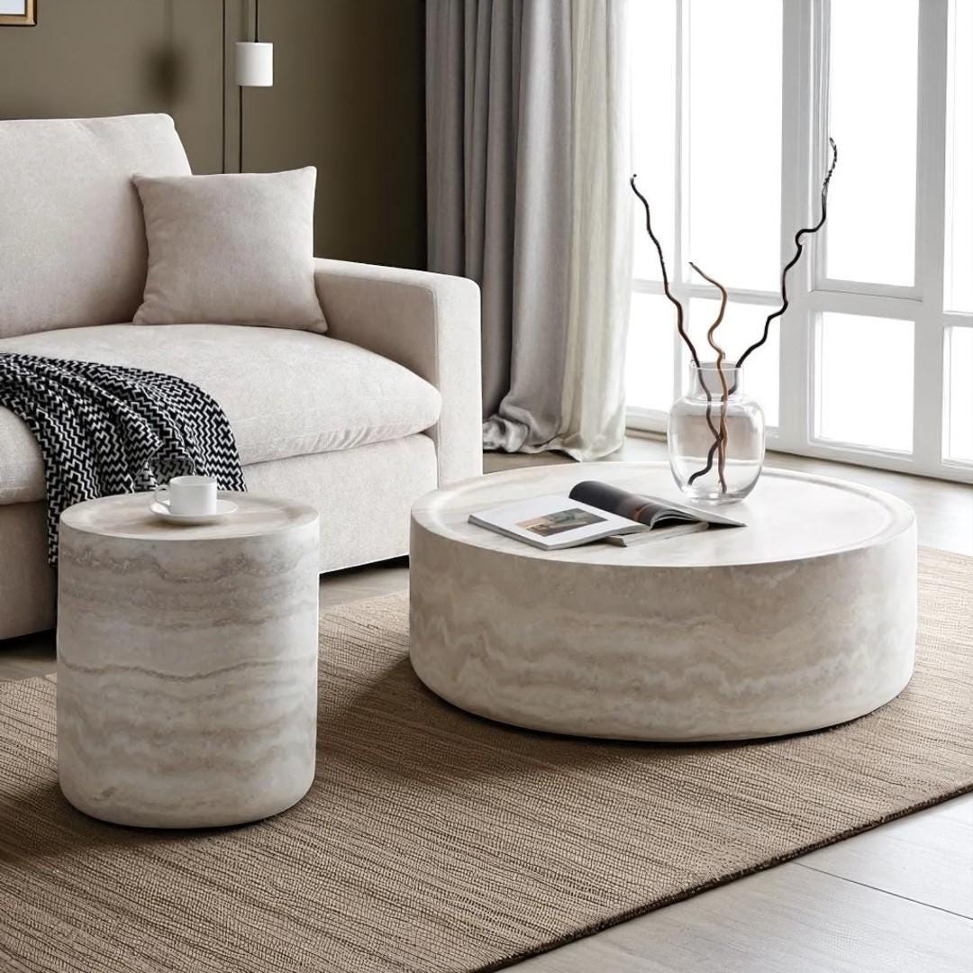 Round Stone Coffee Table | Japanese Style Coffee Table | Coffee Table Set | Stylish Living Room Table | Furniture | Home Furniture Gifts