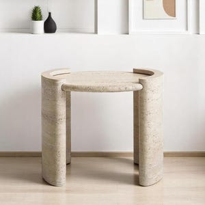 Modern Travertine Coffee Table | Oval Travertine Table | Oval Travertine End Table | Marble Finished Coffee Table | Travertine Coffee Table