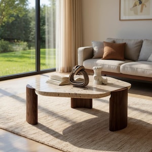 Modern Travertine Coffee Table | Hexagonal Travertine Table | Travertine End Table | Marble Finished Coffee Table | Travertine Side Table