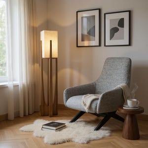 Japanese Wooden Square Lamp | Square Lamp | Modern Lamp | Tall Light For Home | Living Room Lamp | Modern Unique Furniture | Floor Lamp