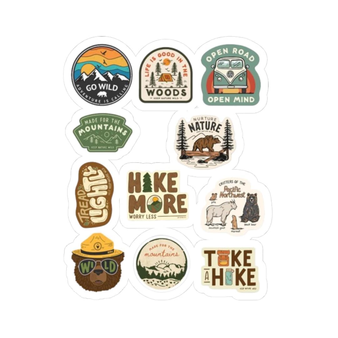 Hike More Nature Sticker Pack | Kiss-cut Stickers, Outdoor Adventure ...