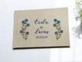Personalized Blue Hydrangea Hand Embroidered Linen Wedding Guest Book, Custom Landscape Notebook, Flowers Memory Book, Hardbound Scrapbook product logo
