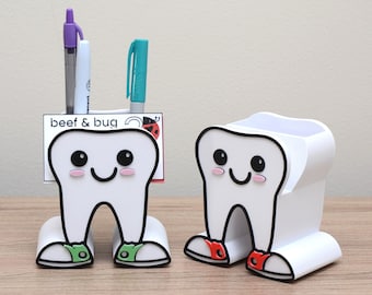 Tooth Business Card, Appointment Card, Pen/Pencil Holder - Dentist Office Desk Organizer, Hygienist, Assistant, Receptionist