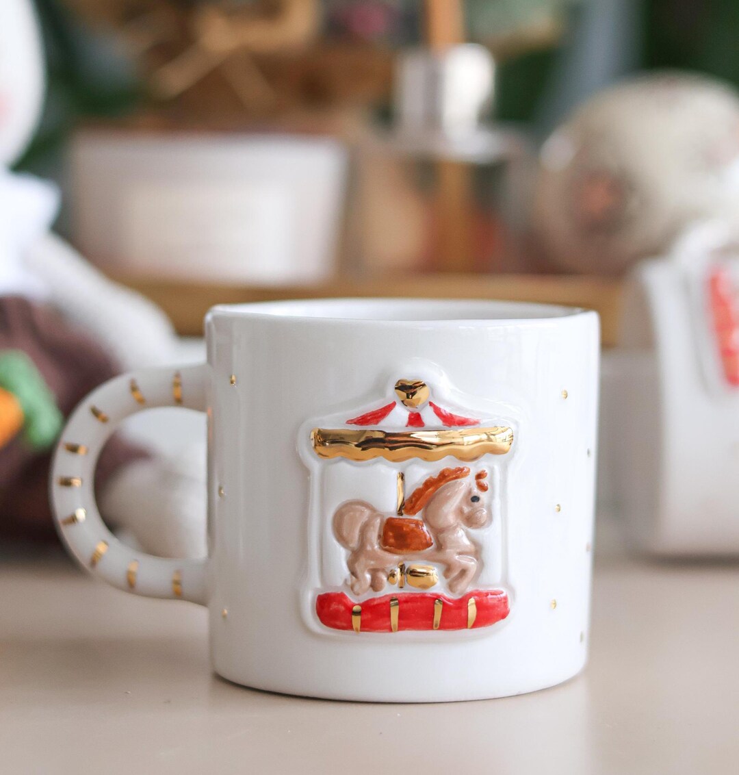24K Gold-accented Carousel Design 300 Ml Mug ( 10.24 Oz ) - Handmade ...