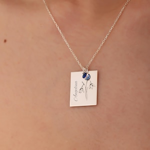Birth Flower Necklace Personalized Birthstone for mom Jewelry Gift Bridesmaid Gift for Women Birthday Gift for Her Pendant Necklace Sapphire