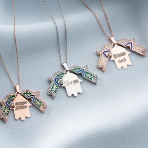 Spersonalizowany naszyjnik Hamsa, niestandardowy naszyjnik Hamsa, ukryty naszyjnik z imieniem, naszyjnik z tajną wiadomością, naszyjnik na szczęście, prezent dla mamy