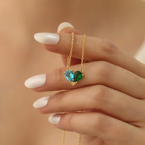 Her and His Birthstone Matching Heart Necklace, Bride and Groom Birthstone Love Pendant, Lovers Birthstone Necklace, Gift For Girlfriend