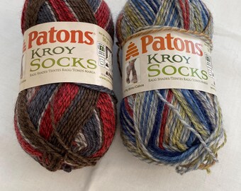 2 Skeins Patons Kroy Sock Fingering Weight Yarn, 90/10 Merino/Nylon, Studio Destash