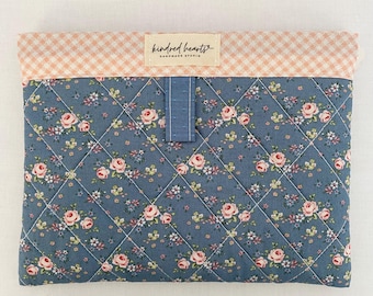 Tilda Fabric Quilted Pouch, 8"x6", Handmade Electronic Reader Case, planner Supplies, etc