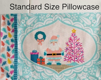 Floral Santa Standard Size Pillowcase, Design by KP Creates, 20” x 30”, Christmas, Holiday