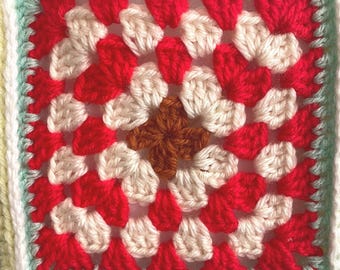 Granny Square Hand Crocheted Throw, 32-1/2 x 39-1/2”, New