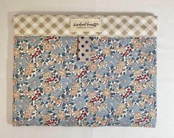 Tilda Fabric Quilted Snappy Pouch, 8"x6", Handmade Electronic Reader Case, Planner Supplies, etc