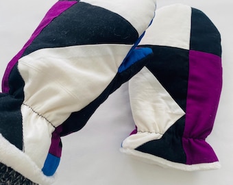 Upcycled Lined Mittens from Vintage Quilt or Blocks, Size Large