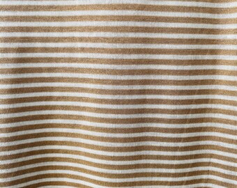 Polyester Medium Weight 4-way Stretch Knit Fabric, White With Golden Tan Skinny Stripe, Remnant, 1 Yard plus 26”, 60/62” Wide