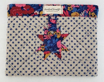 Tilda & Liberty Fabric Quilted Snappy Pouch, 8"x6", Handmade E-Reader Case, Planner Supplies, etc