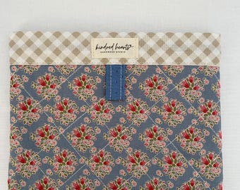 Tilda Fabric Quilted Snappy Pouch, 8"x6", Electronic Reader Case, Planner Supplies