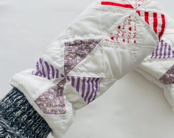Upcycled Lined Mittens from Vintage Quilt Blocks, Size Small/Medium