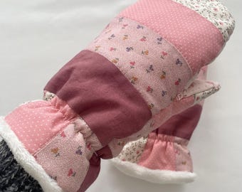 Upcycled Lined Mittens from Vintage Quilt Blocks, Size Small/Medium