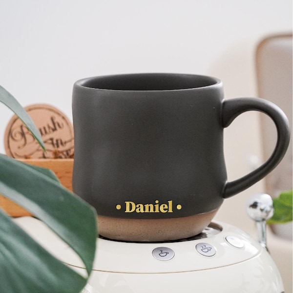 Custom Engraved Name Golden Paint Coffee Cup, Personalized Text Everyday morning Mug Gift for him PD