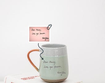 Caneca de café com caligrafia real, presente personalizado para marido, ideia de presente de aniversário, caneca de cerâmica com caligrafia gravada, presente para casal JS